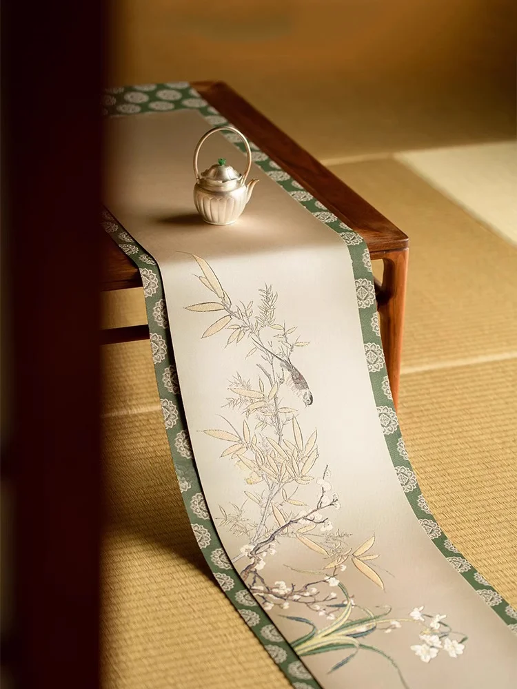 

Двусторонний гобеленовый коврик с узором лотоса Zhi e Si Wu Ye, настольный коврик из сухого пенопласта, новый китайский дзен-набор для чайной церемонии