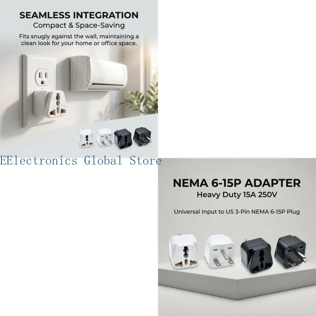462B Home Outlet Power Coupler with 6-15P Male End, 15A 250V Mixed-Slot Entry Face for Gear Use and Travel Storage Needs