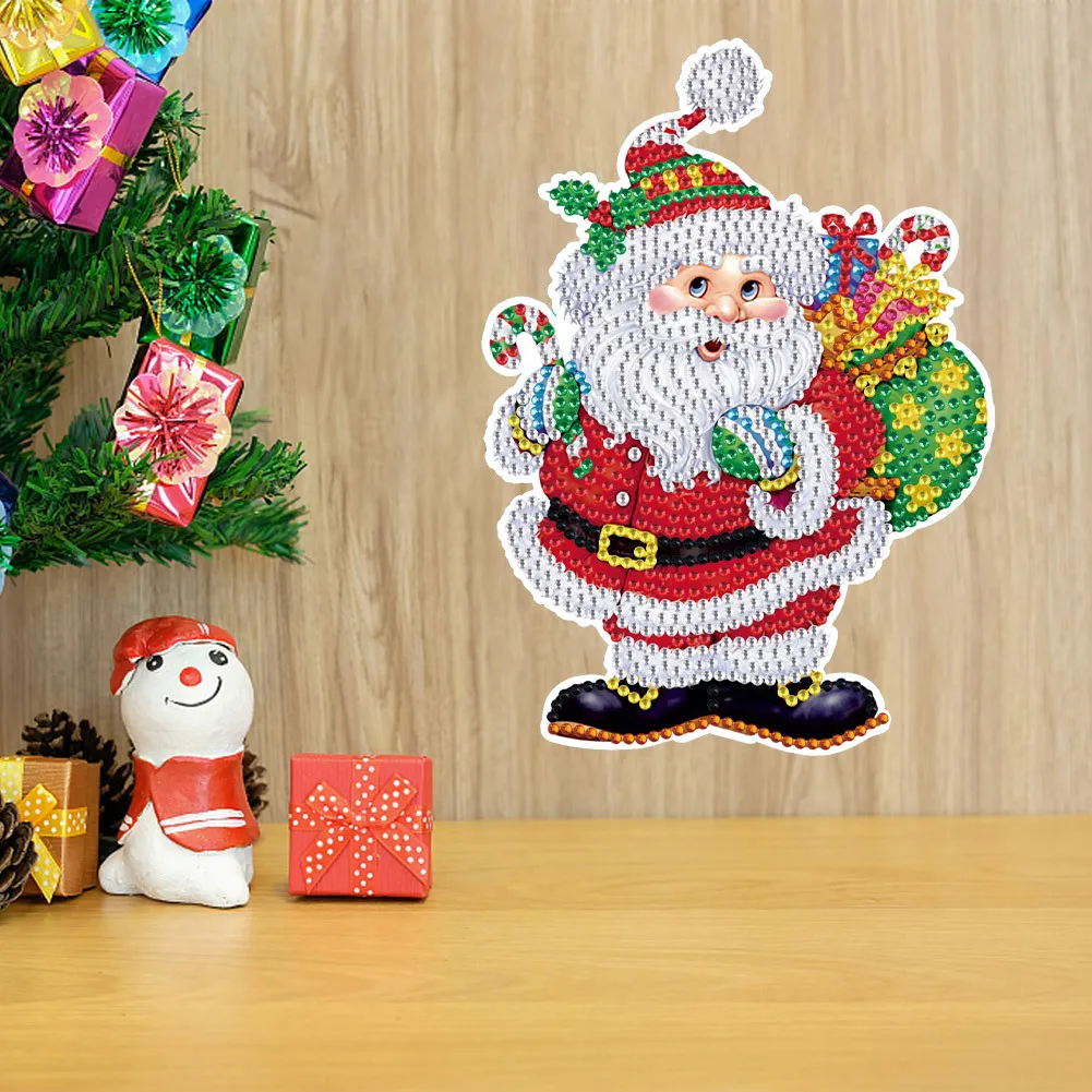 Cartoon Santa Claus Snowman Diamond Painting, Free Stickers DIY Children'S Handmade Sticker 5D Crystal Shaped Diamond