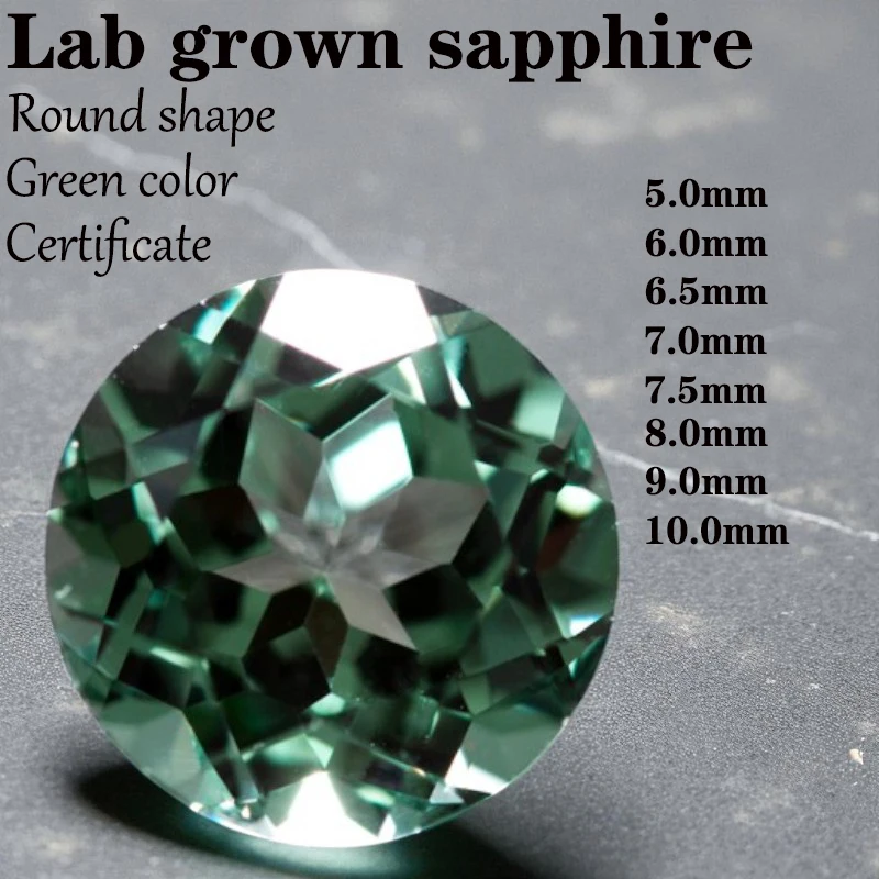 

Сапфир круглой формы зеленого цвета, выращенный в лаборатории драгоценный камень VVS1, несколько форм на выбор для продвинутого сертификата изготовления ювелирных изделий своими руками