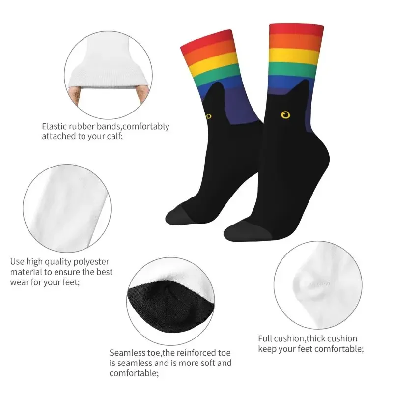 Cute Peeking Cat In Rainbow Circle Socks Women Men Warm 3D Printing LGBT Gay Pride Sports Football Socks