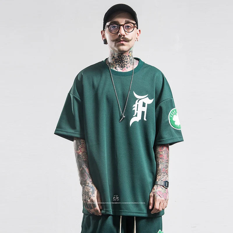 European and American High Street Fashion Brand Hip-hop Fog Mesh Short sleeve Men's Loose Plus size Celtics Basketball Sports...