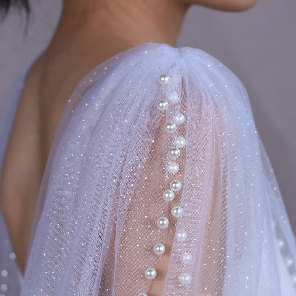 Detachable Design Lightweight Tulle Cape Short Length Winged Shape Wedding Shoulder Decoration Beaded Korean Style False Sleeves