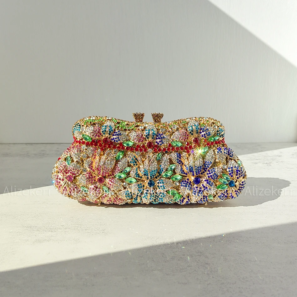 Alizekerr Multicolour Diamond Evening Clutch Bags Women 2025 Classy Boutique Rhinestone Flower Purses And Handbags Wedding Party