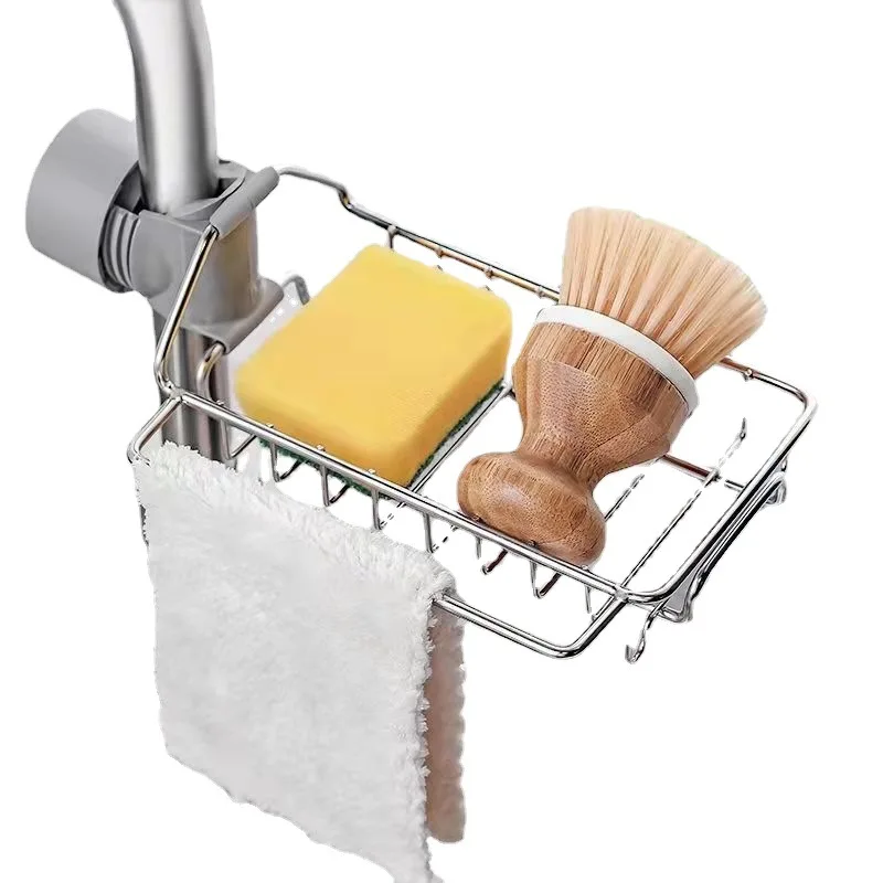 

Sink Storage Stainless Steel Dishcloth Soap Sponge Shelf Adjustable Rack Kitchen Basket Faucet Towel Holder Kitchen Accesorries