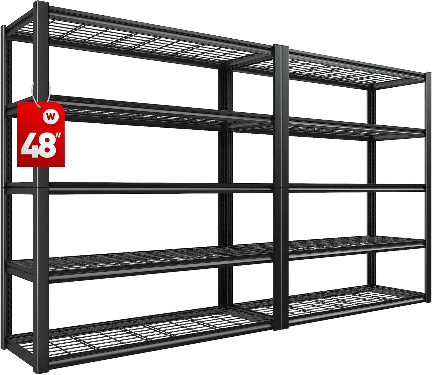 

REIBII 48''W Garage Shelving 2500LBS Storage Shelves Heavy Duty Garage Shelves 5 Tier Adjustable Metal Shelves for Garage Storag