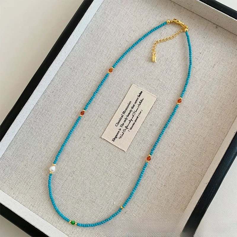 

Personalized, Simple, Casual, Ethnic Style Turquoise Women's Bead Necklace, Retro Collarbone Chain