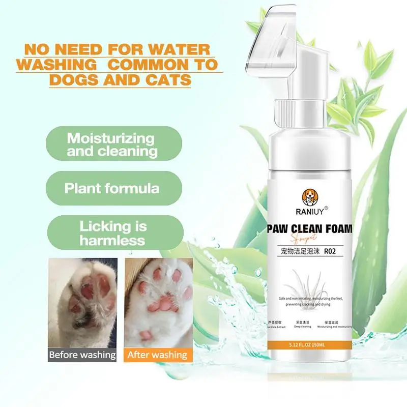 Pet Feet Cleaning Foam Pet Paw Cleaner Waterless No-Rinse Foaming Cleanser 150ml Portable Paw Cleanser With Brush For Dogs Cats