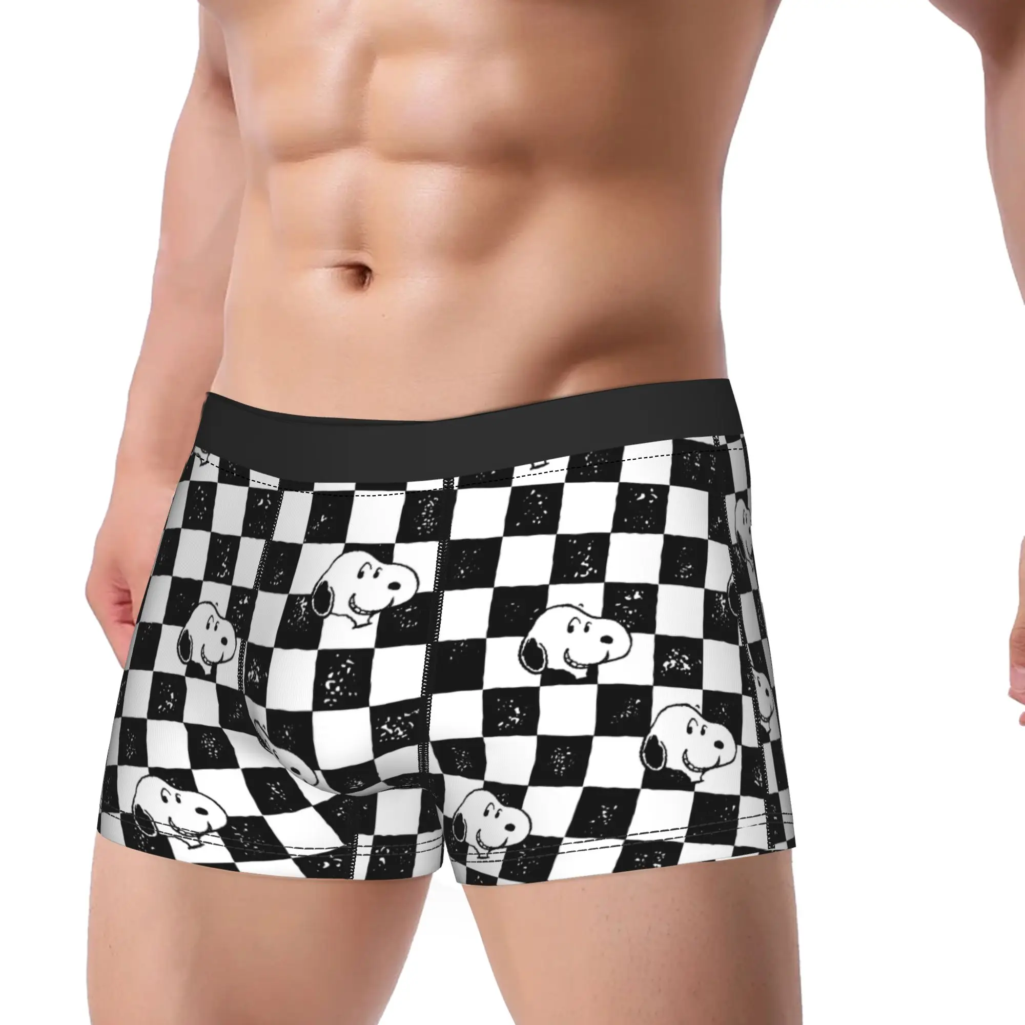 Snoopys Checkered Flag Men's Underwear  Boxer Briefs Shorts Panties Funny Soft Underpants for Male Plus Size