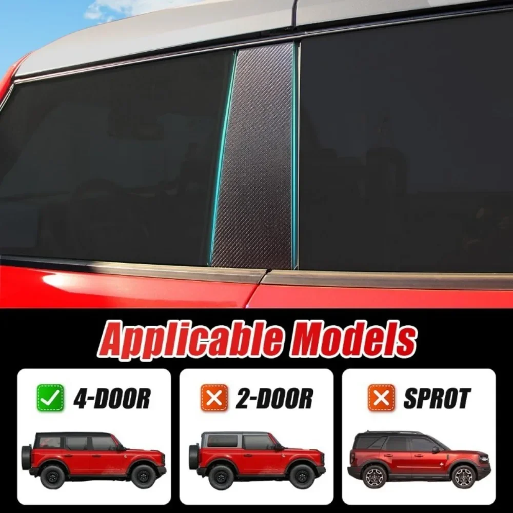 Carbon Fiber 2Pcs Car B Pillar Trim Sticker Cover for Ford Bronco 24-21 Post Panel Molding Cover Decorative Exterior Accessories