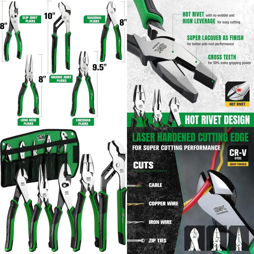 

Набор плоскогубцев из 5 предметов, плоскогубцы с игольчатым носом, скользящим соединением и диагональю 8 дюймов, линейный человек 9,5 дюйма и пазовое соединение 10 дюймов, конструкция CR-V, анти-