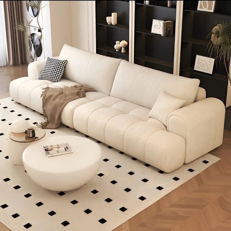 living room Cream Wind Sofa Living Room Small Apartment modern Cloth Straight Row Sofa Three-person bankstellen nordic furniture