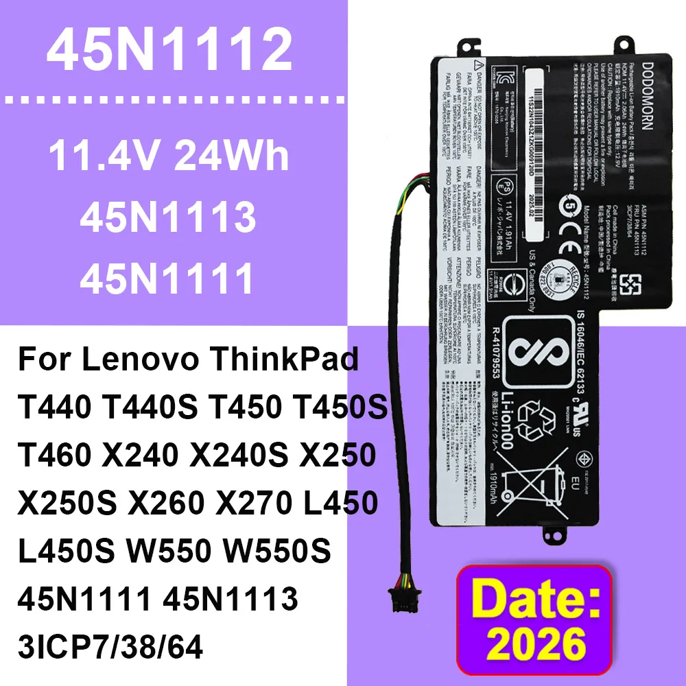 DODOMORN 45N1112 45N1113 For Lenovo ThinkPad T440 T440S T450 T450S T550 T460 T460P X260 X270  X230S X240 X250 Laptop Battery OEM