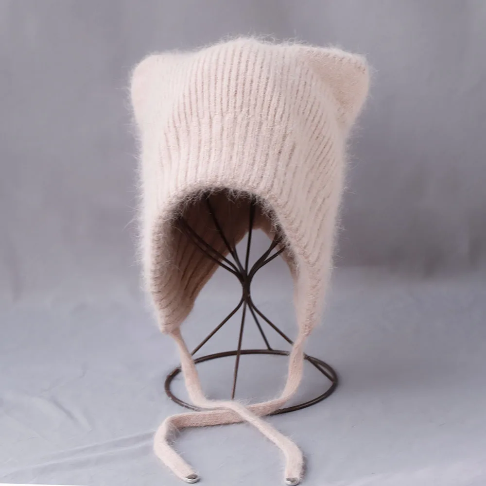 

Hat Earflap Women Winter Angora Knit Beanie Warm Accessory For Autumn Skiing Outdoor Sports Holiday