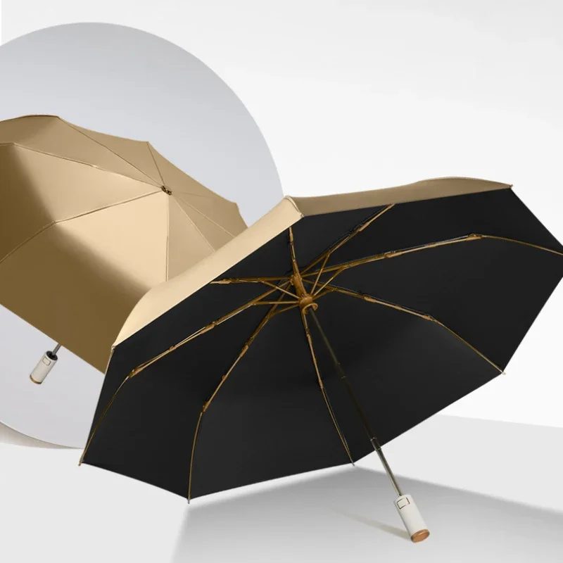 Men\'s and Women\'s Tri-fold Umbrellas Umbrella Small Fresh New Simple Gold Plastic Windproof Automatic Rain Gear Household Home