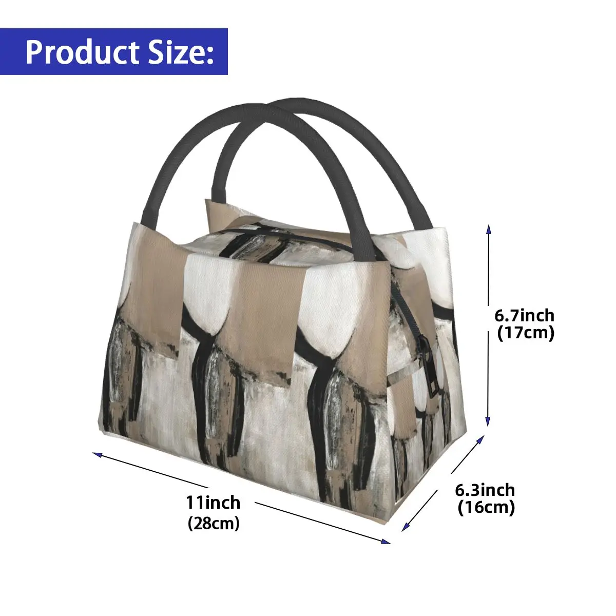 Neutral Abstract Insulated Lunch Bag for School Bento Storage Food Boxes Portable Container Cooler Thermal Lunch Box Tote