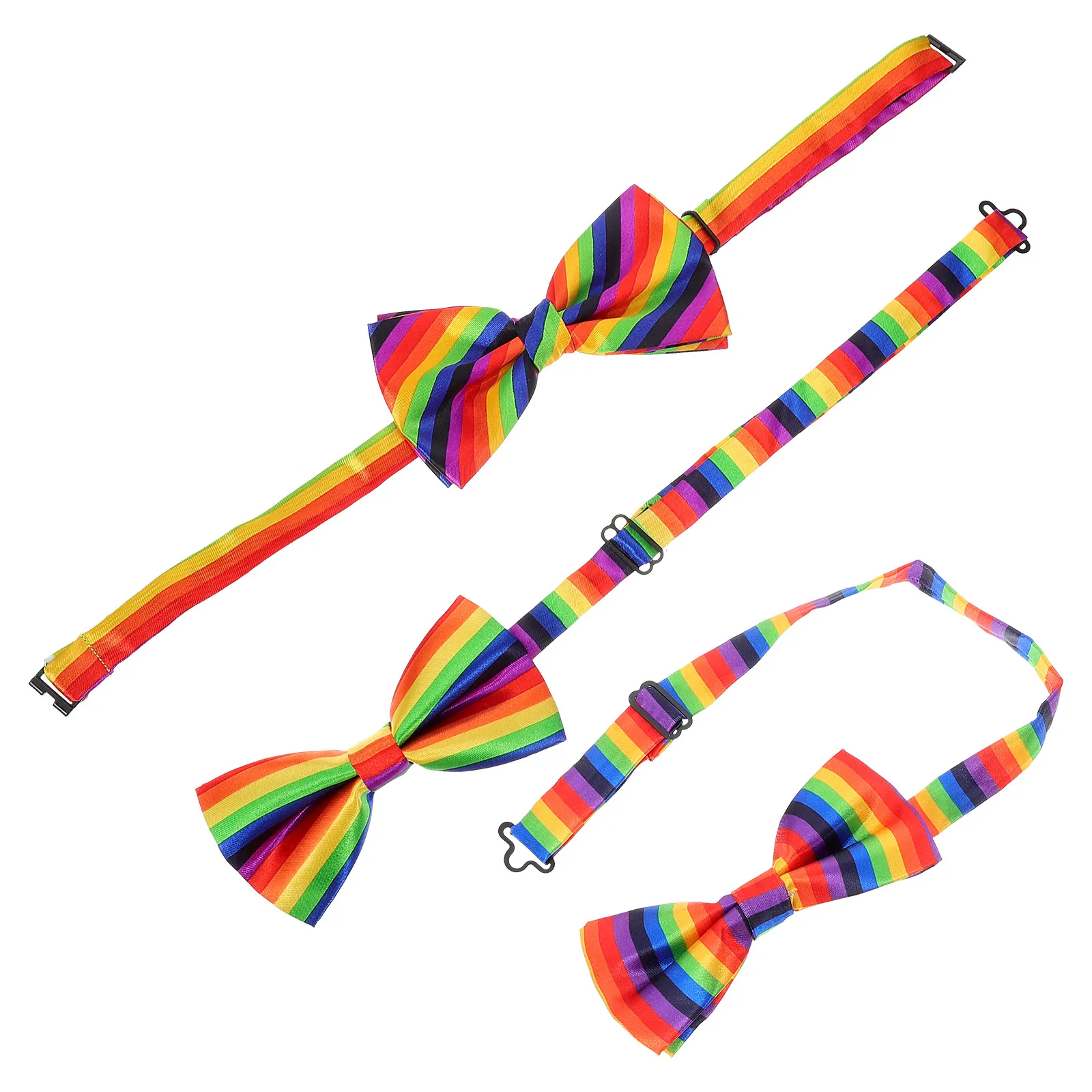 

3pcs Bow Ties Decor Rainbow Striped Unisex Accessories Party Festival Props Adjustable Pre-Tied Soft Durable Stage Performance