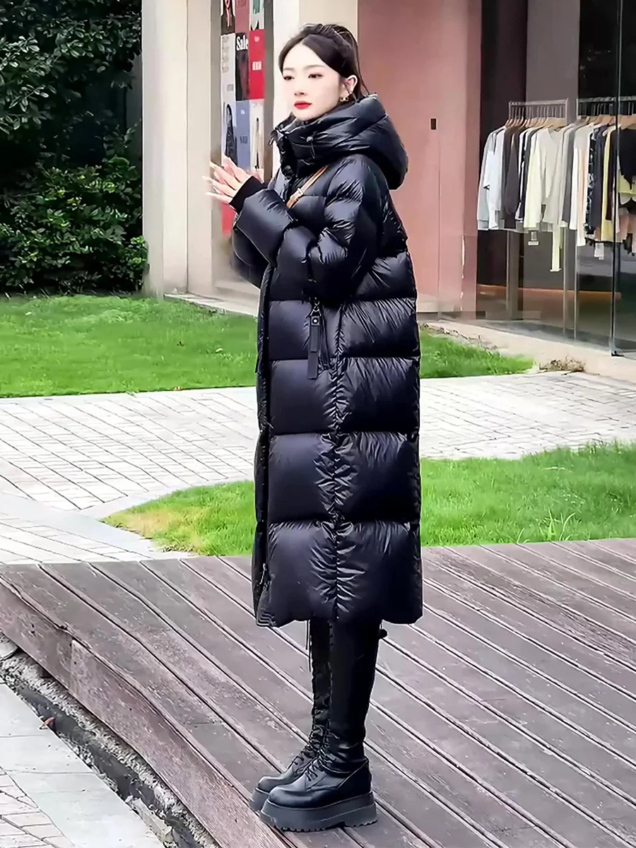 Zimowy Nowy Model Damski Długi Biały Płaszcz z Puchu Ultra Odporny na Zimno Casualowy Zapinany na Zamek z Modnym Designem Ci Leisure