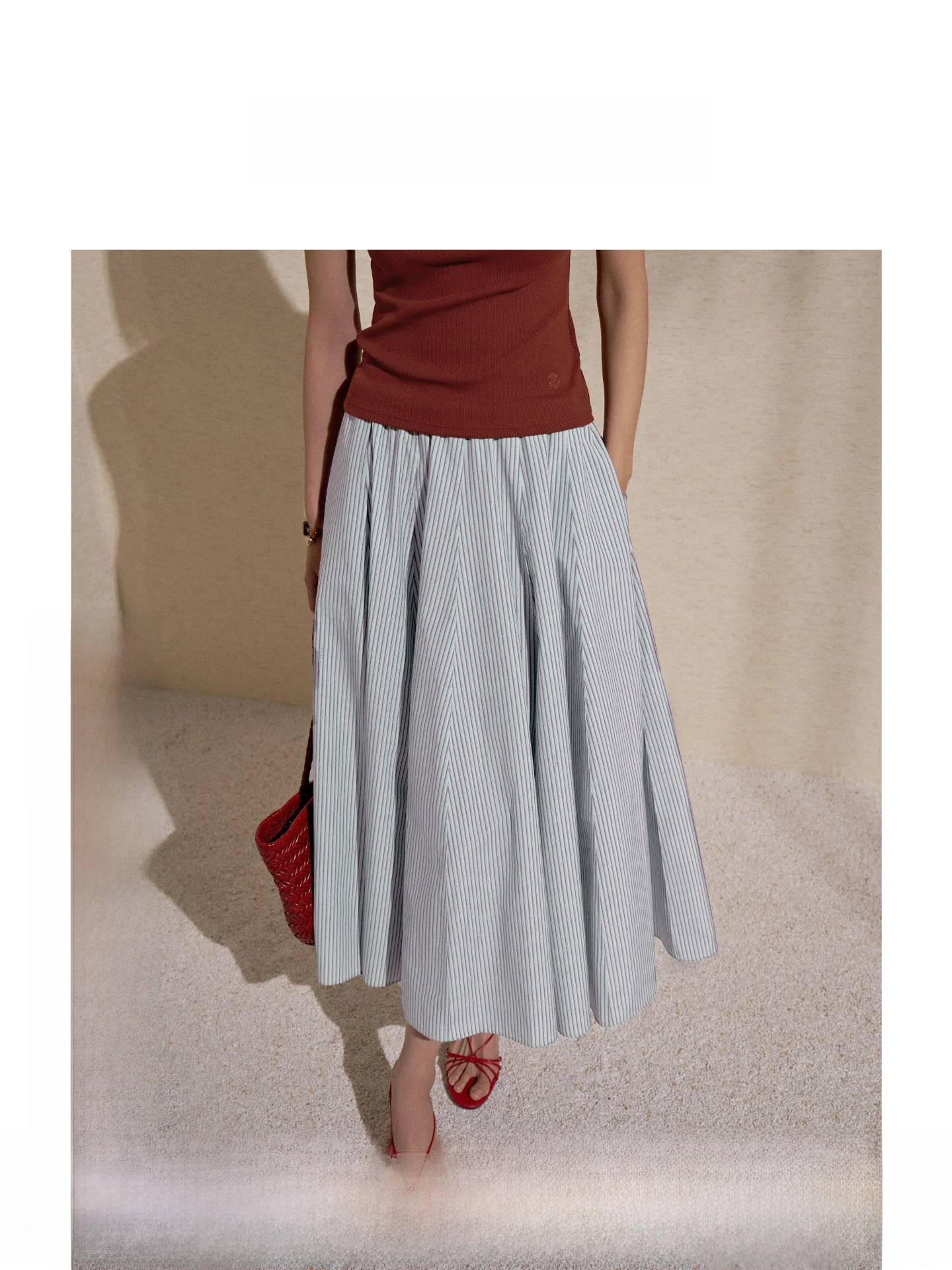 

Elegant Modern Retro Striped Color Block Half Skirt High Waist Polyester Cotton Blend Commuter Casual City Walk Skirt