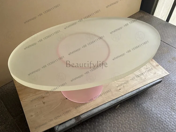 YJ Coffee table living room household small apartment matte yellow acrylic oval creative coffee table modern simplicity
