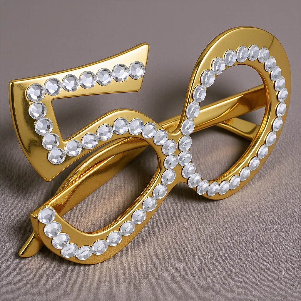 

1Pair 50Th Birthday Eyeglasses Glitter Number Plastic Frame Rhinestone Decorative Eyewear for Party Photo Props Adults