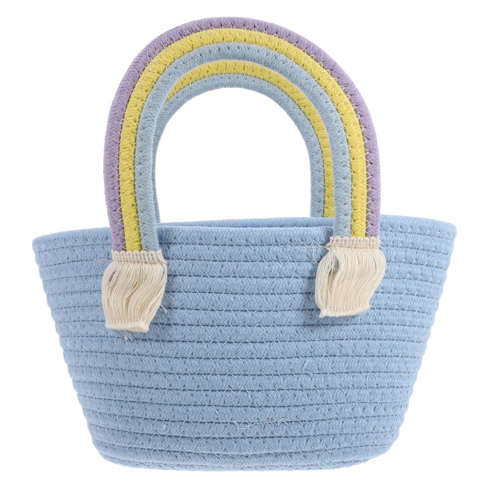 

Adorable Woven Beach Tote Handbag for Women Large Capacity Lightweight Shopping Bag Bohemian Style Rainbow Handle