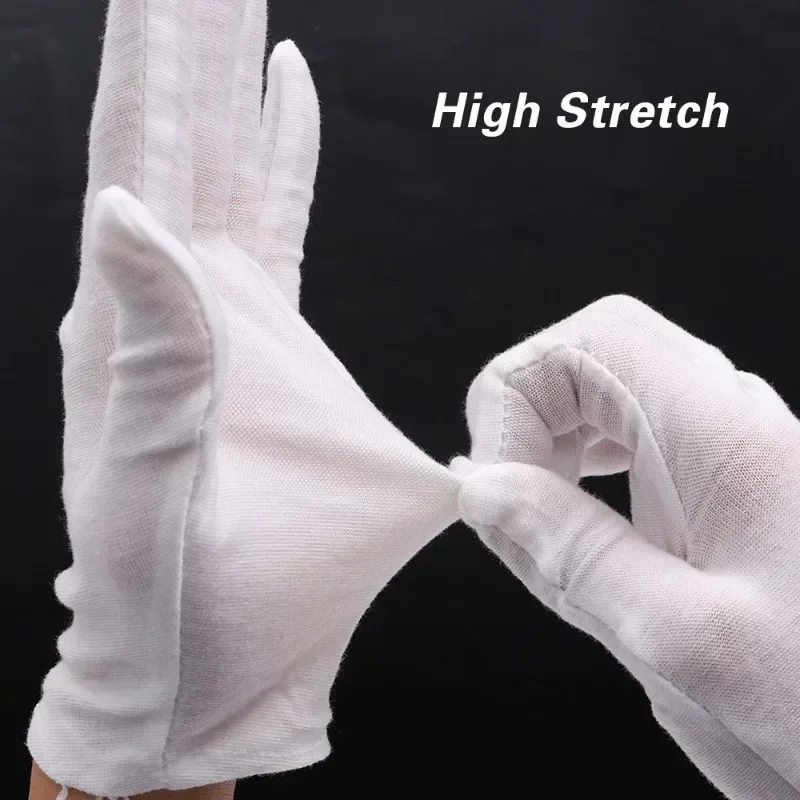 Guantes de trabajo blancos de algodón para manos secas, guantes de SPA de película, herramientas de limpieza del hogar de alto estiramiento, mitones, 1/5 pares