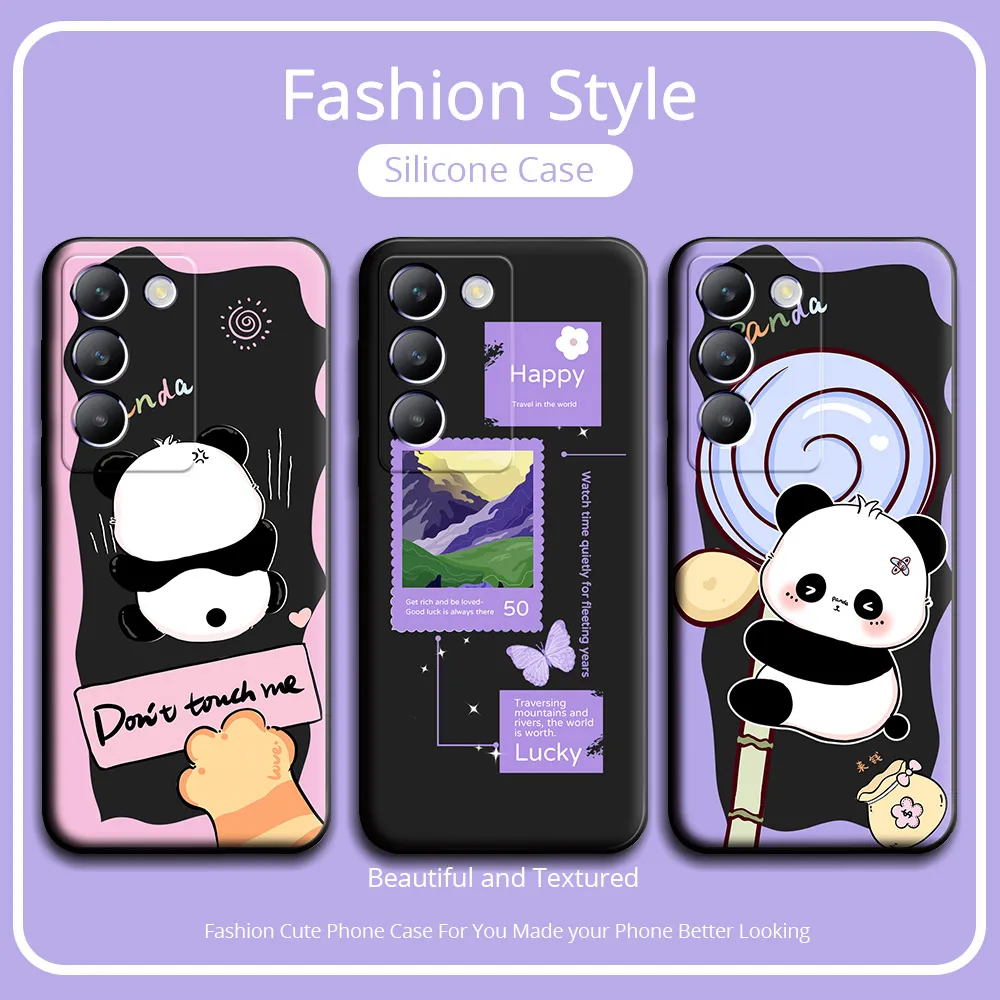 For Vivo Y100 5G V2327 Y200E 5G Case Cute Panda Soft Silicone Cartoon Phone Case For Vivo Y100 4G New Fashion Back Cover Capa