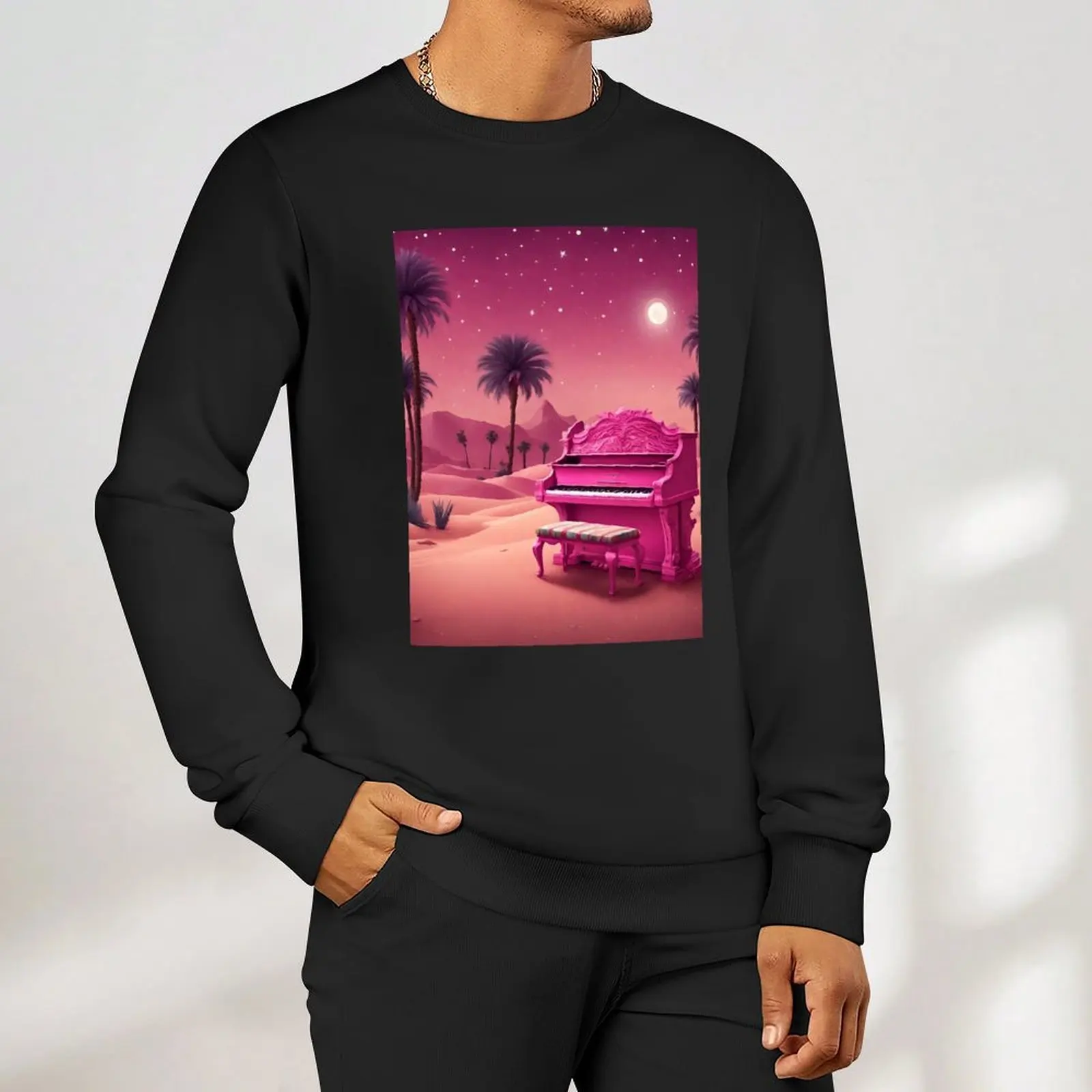 Piano in the Egyptian desert with Pyramids, jungles, lanterns, ancient Rome Pullover men's sweat-shirt sweatshirt