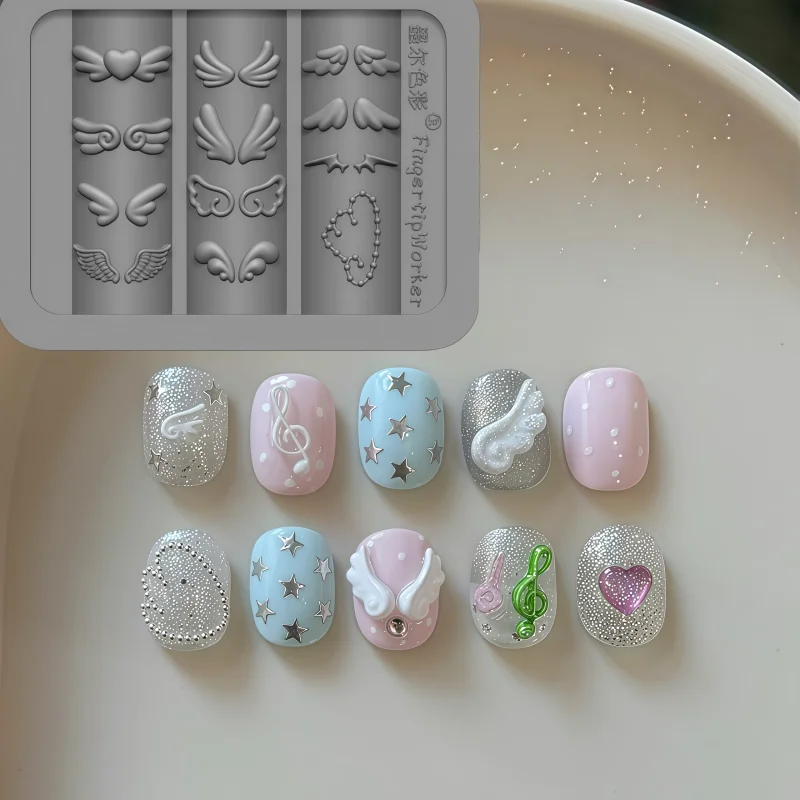 Y2K Mini Cute Butterfly Wings Note Bowtie 3D Nail Art Decorations Transparent Silicone Mold for Nail Artistry