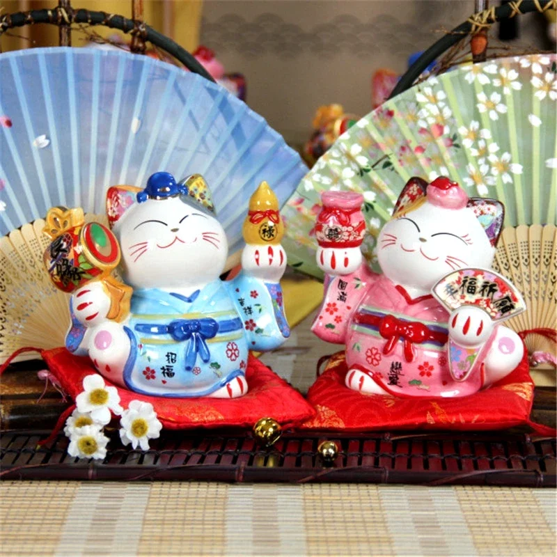 Japanese Ceramic Maneki Neko Lucky Cat Money Box Fortune Cat Feng Shui Crafts Centerpiece Home Decoration Wedding Newlyweds Gift view 6
