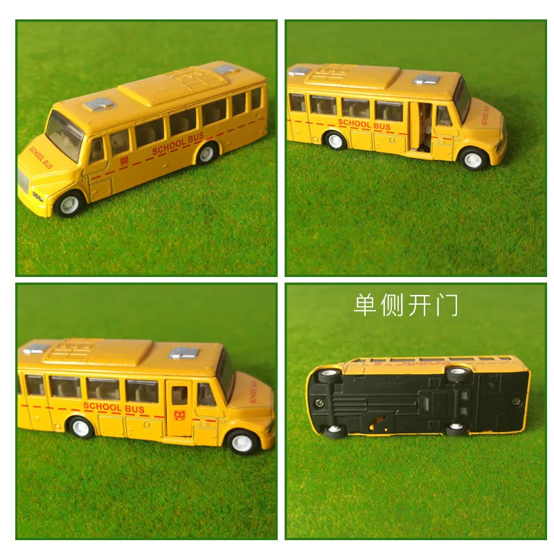 Scale 1/64 Miniature Simulation Colorful Bus Model Kit Micro Alloy School Bus Fire Rescue Vehicle Diorama Decoration Accessories