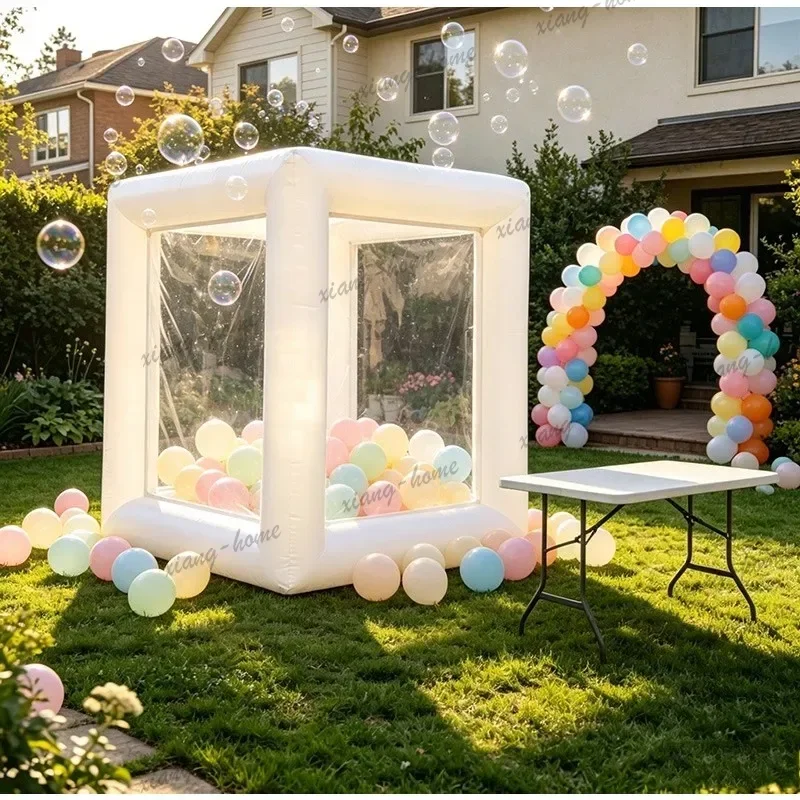 PG White Inflatable Cash Cube Money Booth, Balloon Cube Grab Machine, Carnival Game Inflatable Box for Party and Event Rental