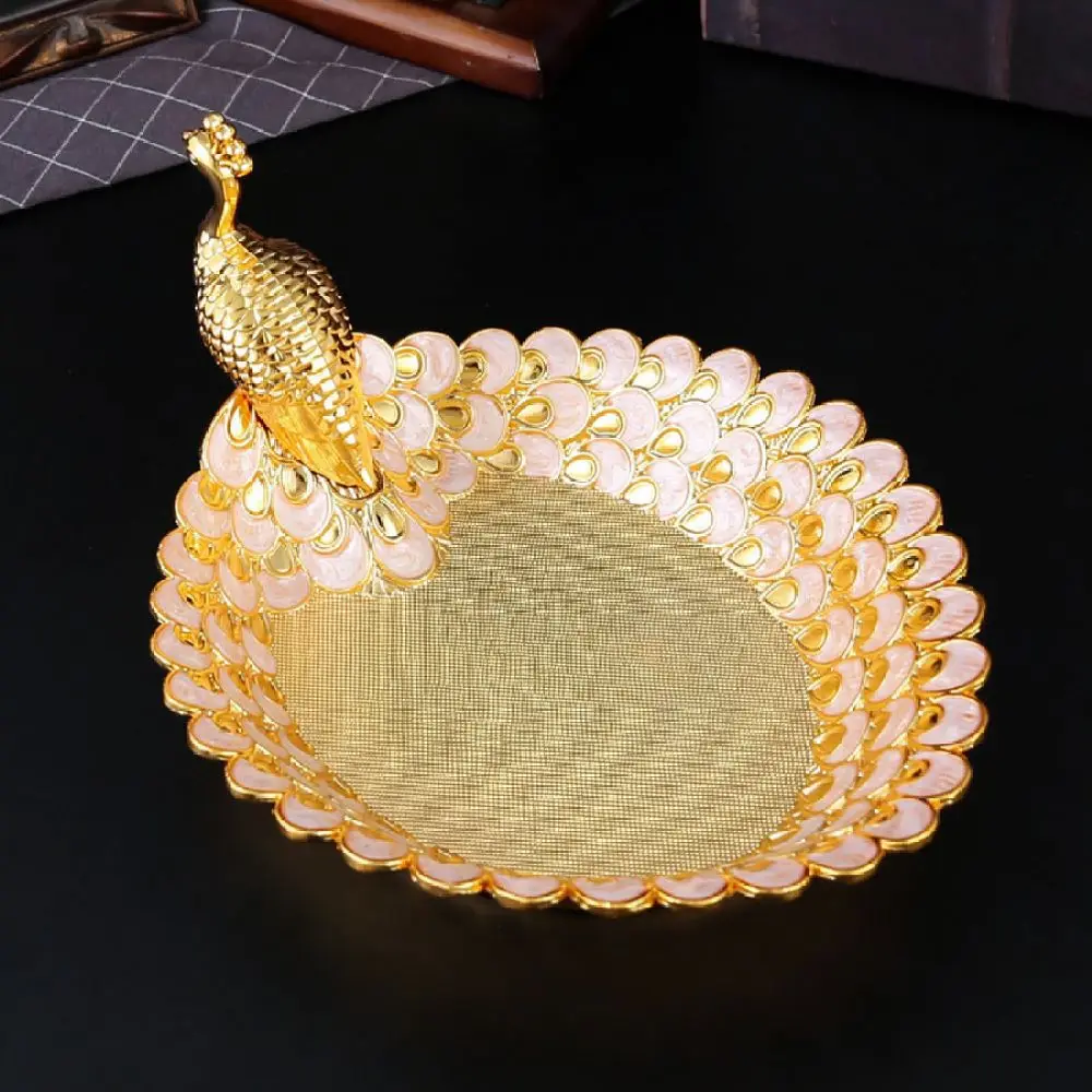 Modern Peacock Style Fruit Plate Metal Serving Bowl Decorative Candy Tray For Home Living Room Tableware