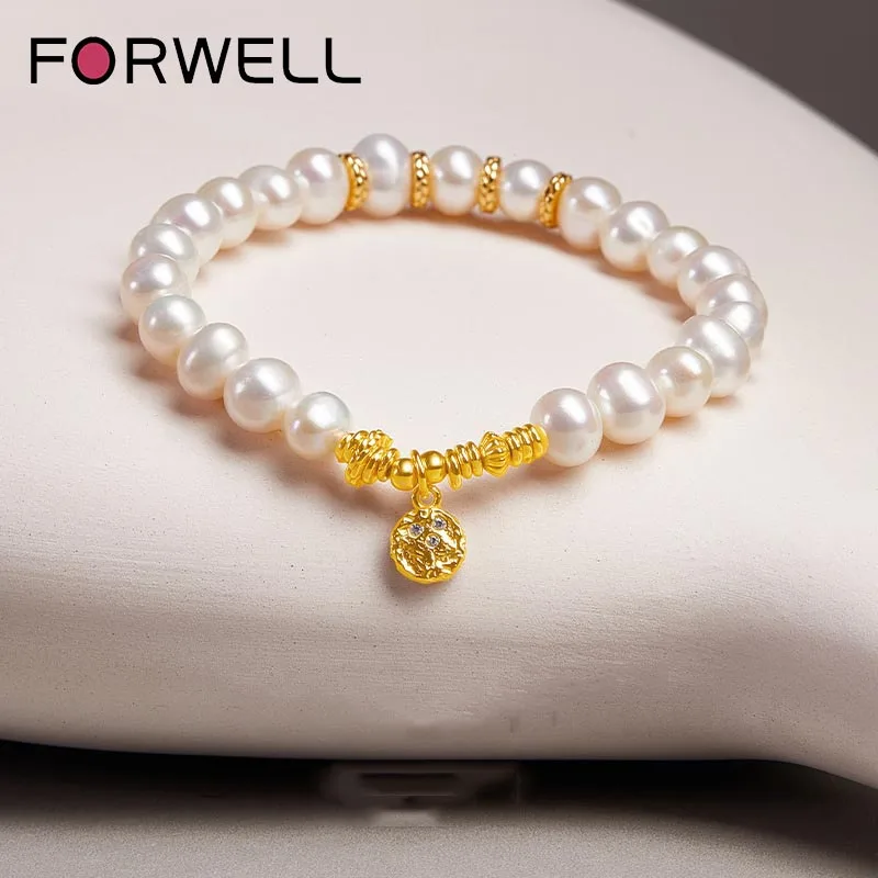 FORWELL New Arrival Retro Light Luxury Elegant  Circle Pearl Bracelet For Women Fashion Sweet Crystal Jewelry Party Gifts
