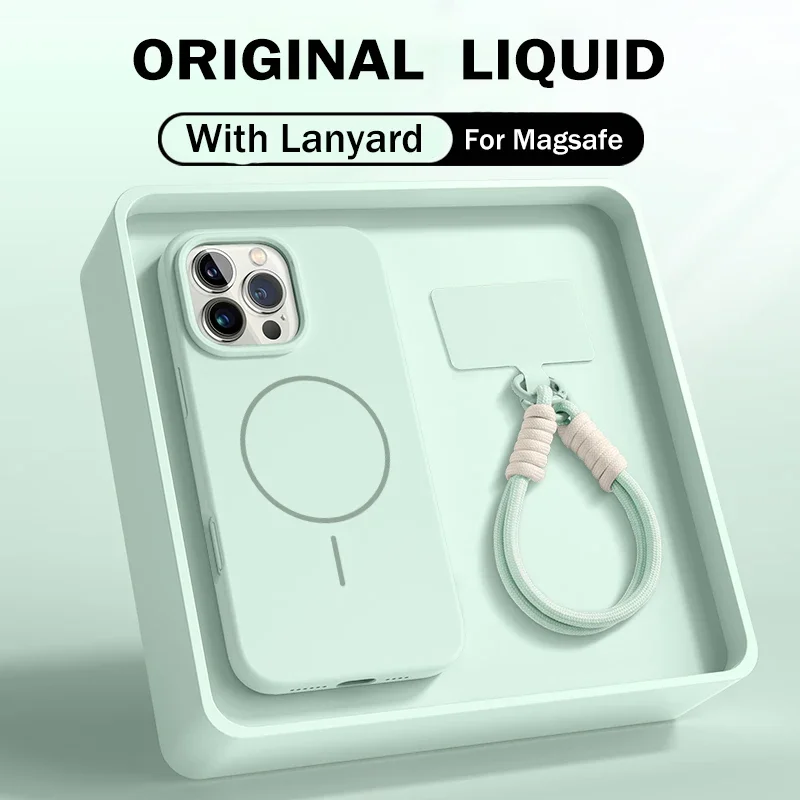 Offizielles Flüssigsilikon-Halsband-Handyhülle für iPhone 17 16E 16 14 15 Plus 12 13 11 18 Pro Max Magsafe Magnetische Weiche Hülle – Detail 4