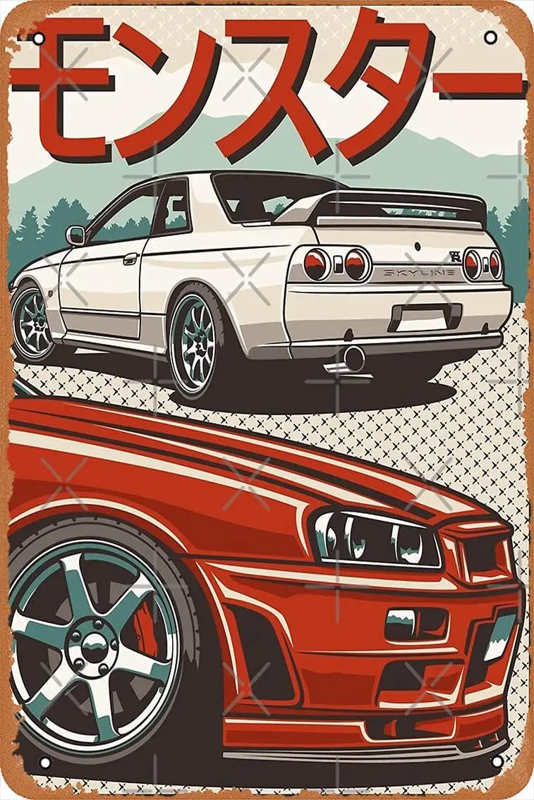 Skyline GTR R32  R34 Poster Metal Tin Sign 8 x 12 Vintage Retro Man Cave Wall Decor.