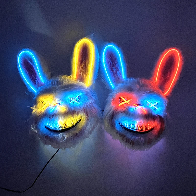 Hot koop Gloeiende Cosplay Bunny Bear Gezichtsmasker Scary Bloody Killer Masker Neon Horror Konijn Masker Halloween Masque Supplies