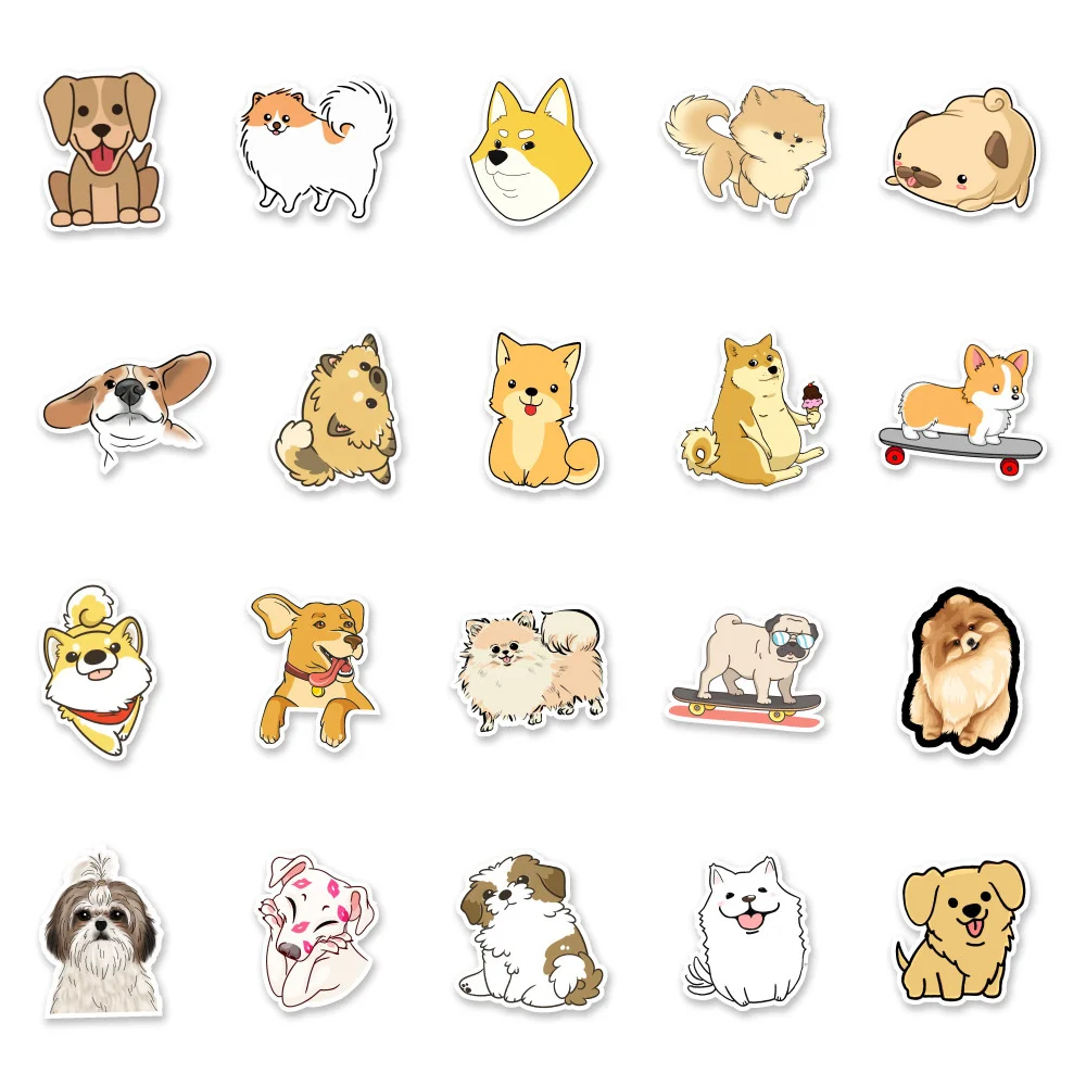 10/30/50pcs Cute Pomeranian Shiba Inu Golden Retriever Dog Mixed Cartoon Sticker For IPad Toys Luggage Laptop Stickers Wholesale