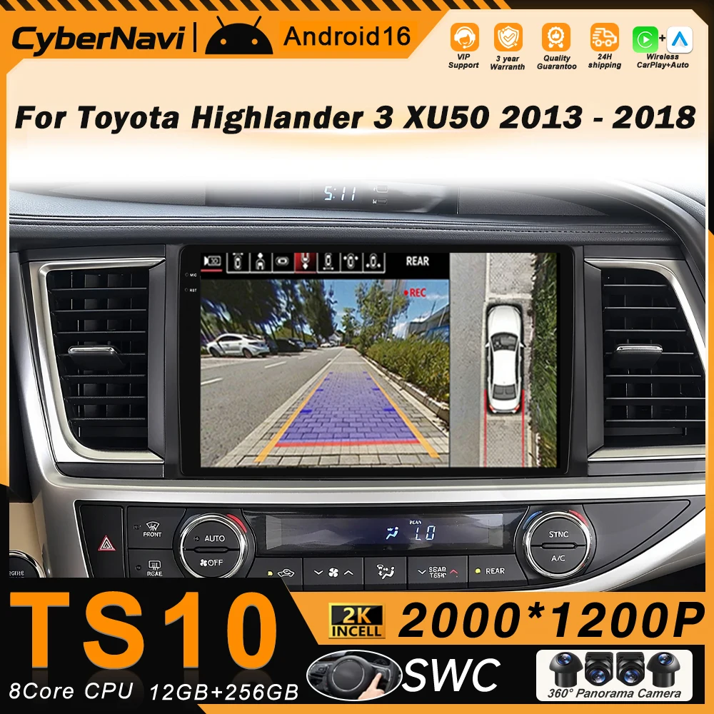 

Автомагнитола Android для Toyota Highlander Kluger 3 XU50 2013-2018 с Bluetooth, навигацией, мультимедиа, GPS, WiFi+4G, Carplay Auto
