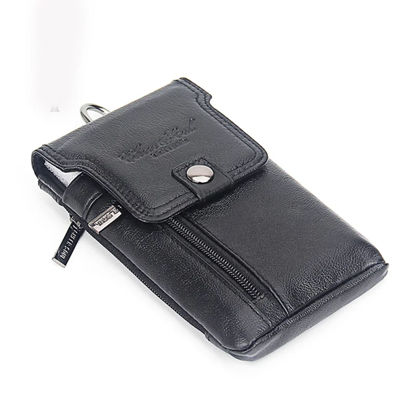 Men's Cell Phone Case Cigarette Waist Bag Cowhide Purse Cover Skin Hook Bum Pouch Casual Genuine Leather Belt Hip Fanny Pack