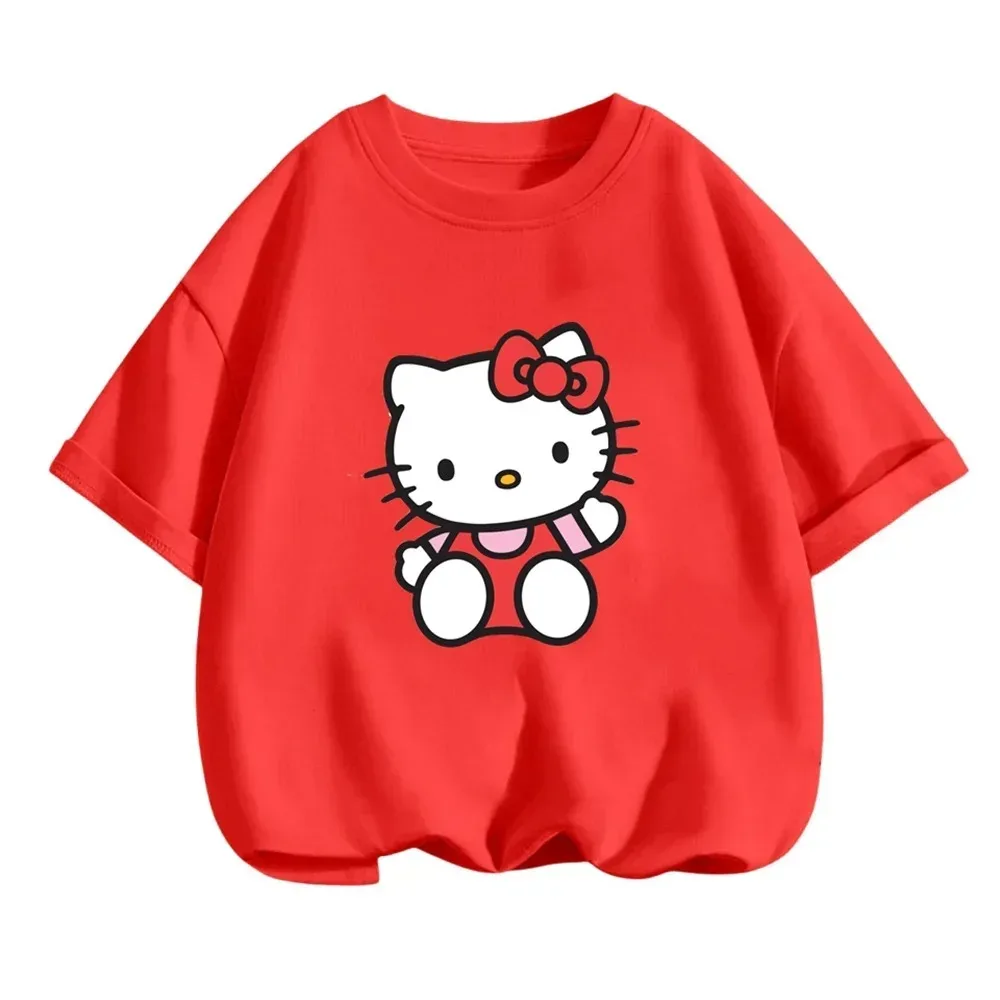 

Летняя футболка MINISO 2024 с мультяшным рисунком Hello Kitty, одежда с 3D принтом для детей и девочек, модная футболка, повседневный костюм для мальчиков, футболки, топы