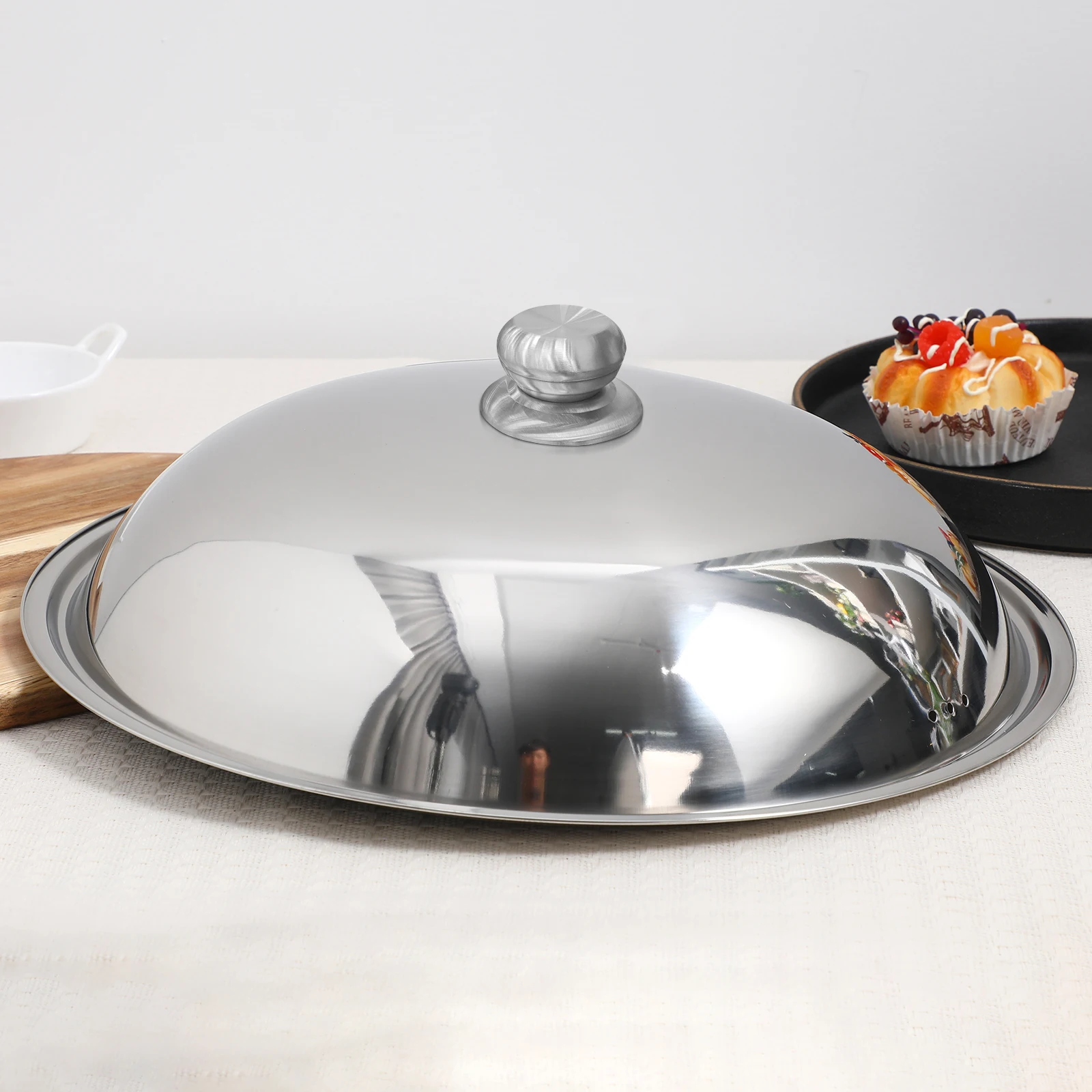 

Stainless Steel Pot Cover 36Cm Anti-Scald Lid For Oil Splatter Protection Keep Food Warm Cooking Steaming Kitchen Tool