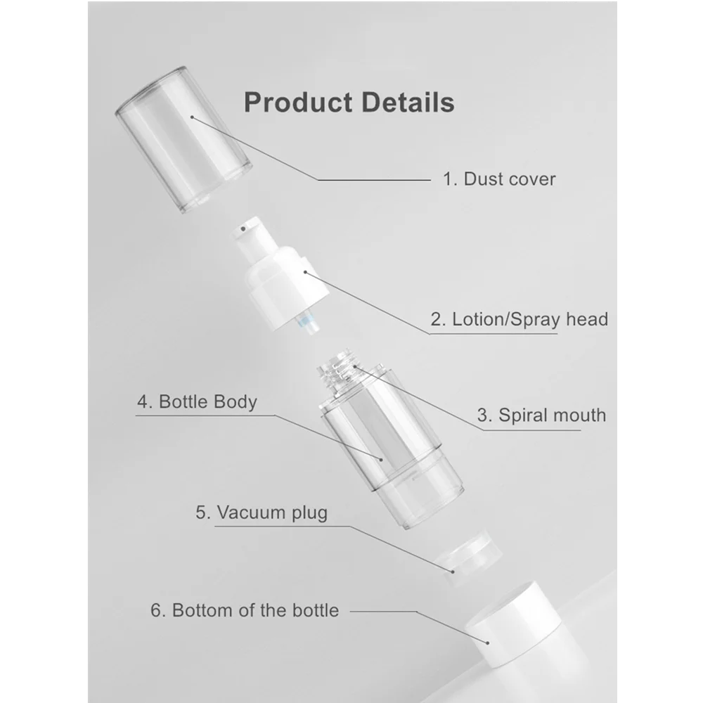 15/30/50/100ml Vacuum Spray Lotion Bottle Travel Cosmetic Container Lotion Pump Dispenser Facial Cream Airless Bottle Skin Care