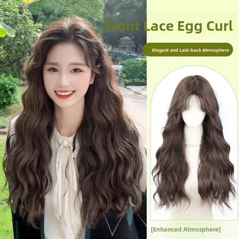 

Long Women's Full Head Wig l Curl Real Hair Lazy Egg Wave Water Ripple Faionable Hairdring Hair Extension
