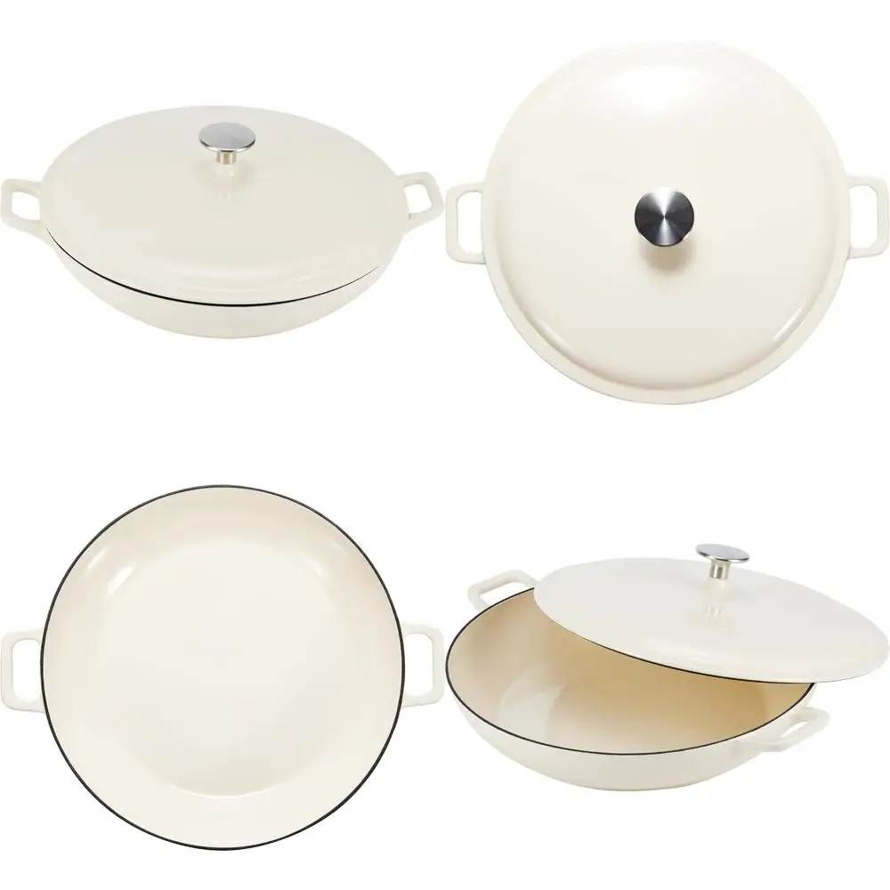 

Amazon Basics White Enameled Cast Iron Covered Round Casserole Skillet, 3.3-Quart Oven-Safe