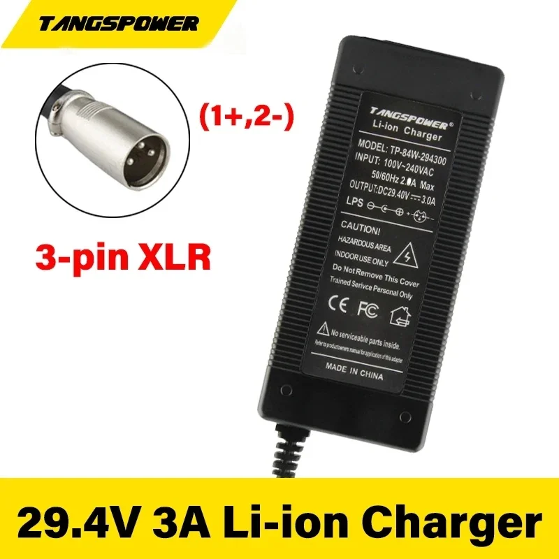 

​29.4V 3A Lithium Battery Charger For 7Series 24V Li-ion Battery Pack Fast Chargering 3Pin-XLR Connector High quality