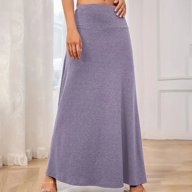 

Winter Women's Knitted Half Skirt Fashionable High Waisted Basic Wool Skirt Women's Casual Thick Warm Elastic A-line Long Skirt