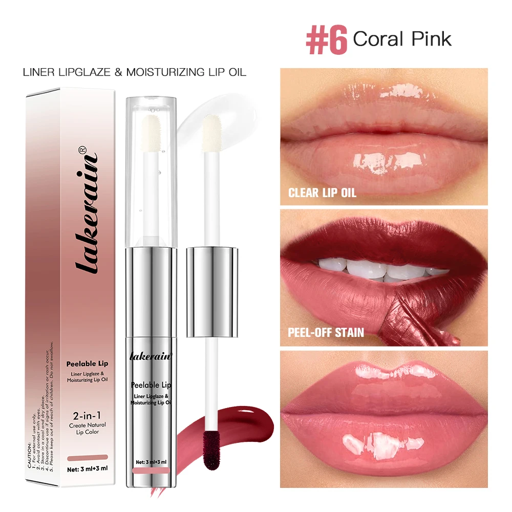 2 In 1 Lip Liner and Lip Oil Peel Off Lip Liner Waterproof Matte Lip Satin Lip Oil Long Lasting Nourishing Moisturizing Makeup