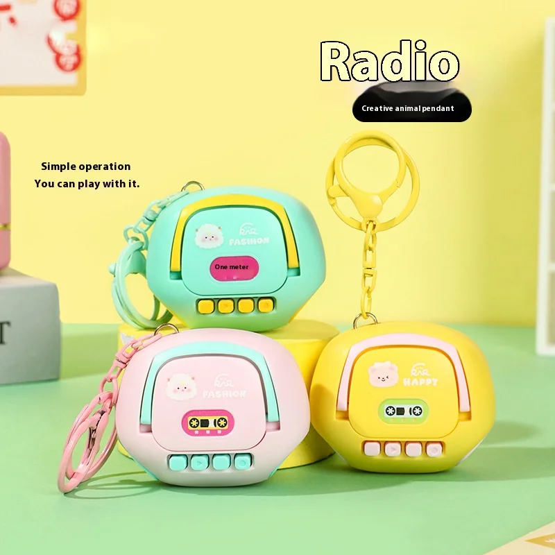 Cartoon mini Pink Bear Yellow Recorder Keychain Bags Car Accessories Fun portable Speaker Megaphone Sound Toy Sheep Key Chain